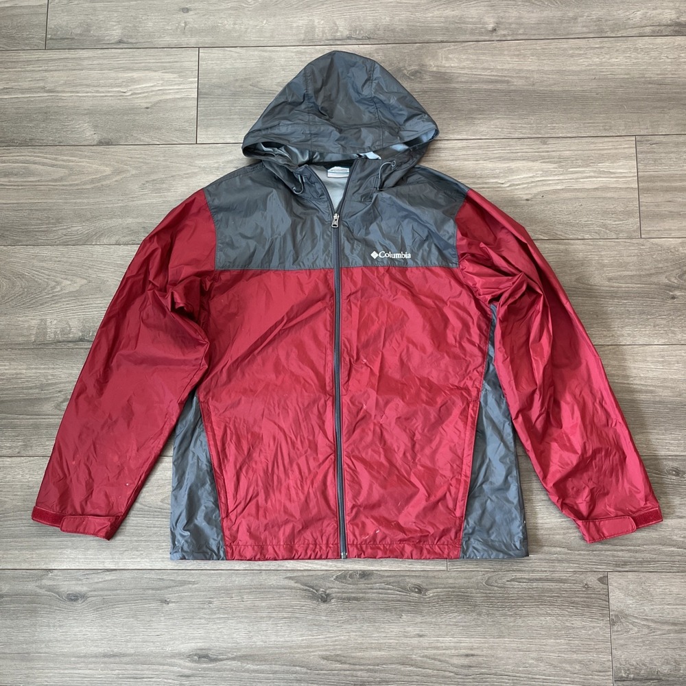 Columbia Mens XL Full Zip Windbreaker Jacket Red Gray